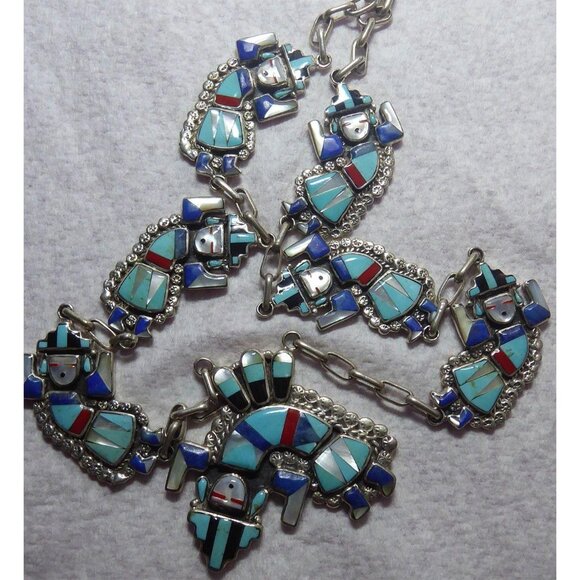 Vintage Zuni Sterling Silver Rainbow Man Necklace 25" Chain Handcrafted With Inl - Picture 1 of 9